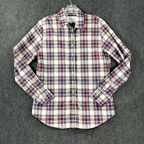 The Shirt By Rochelle Behrens Top Women's Medium Red Blue Plaid Button Down - Picture 1 of 7